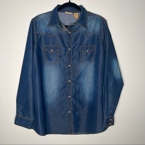 Wrangler 90’s Classic Style Snap Front Denim Shirt | Size XL | Blue